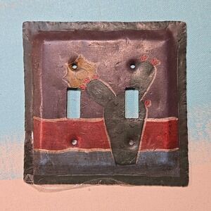 Handpainted Mexican Tin Folk Art Double Toggle Switch Plate Cactus Desert Rustic
